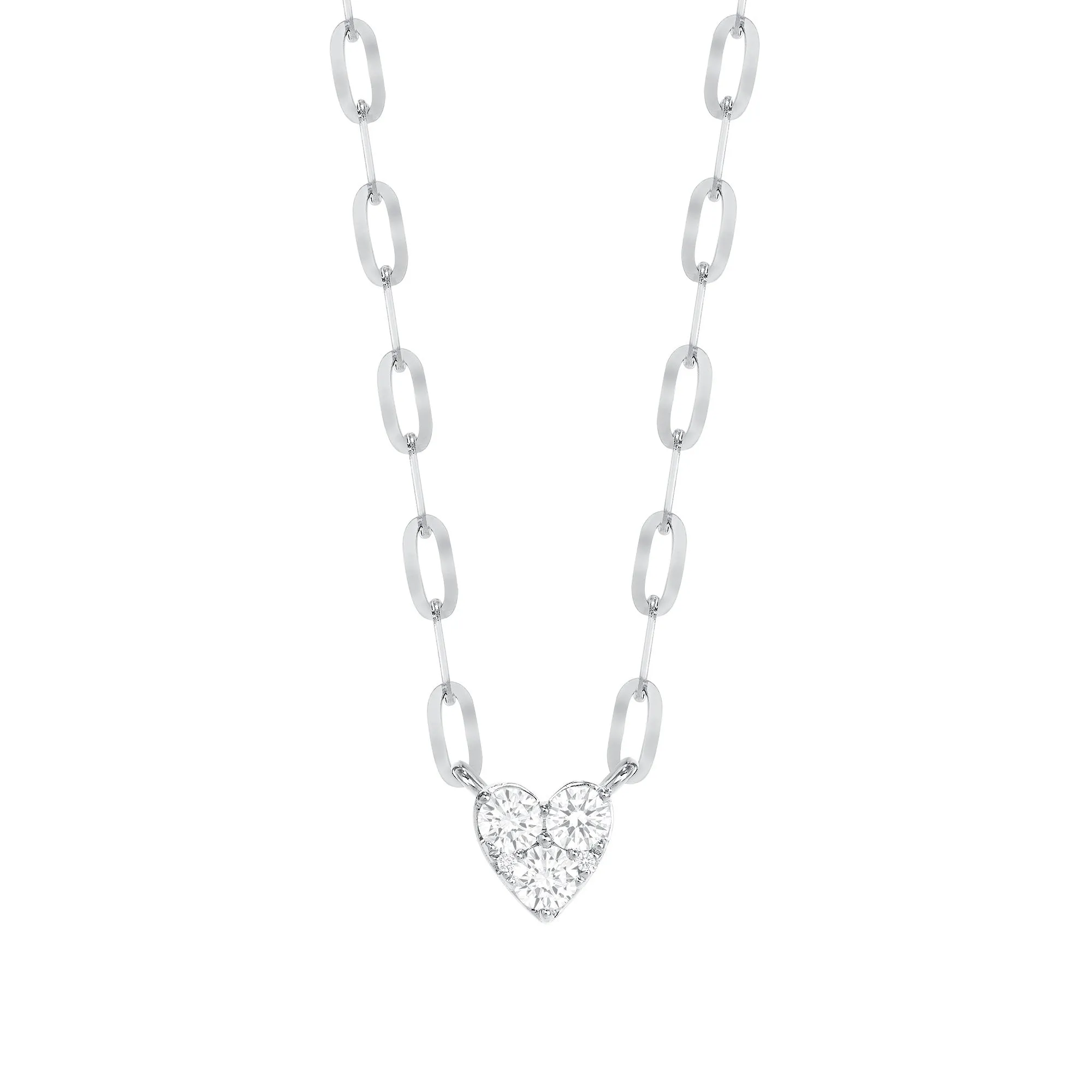 14k Gold Paperclip 3-Round Heart Diamond Necklace