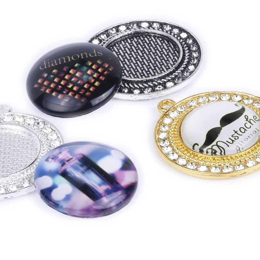 20mm Single Rhinestones Round Bezel Pendant Setting Cabochon Base Setting Wholesale Pendant Trays antique silver 10pcs
