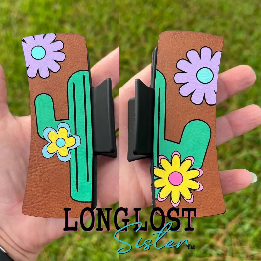 Cactus Flowers Hand Painted Hair Claw Clip