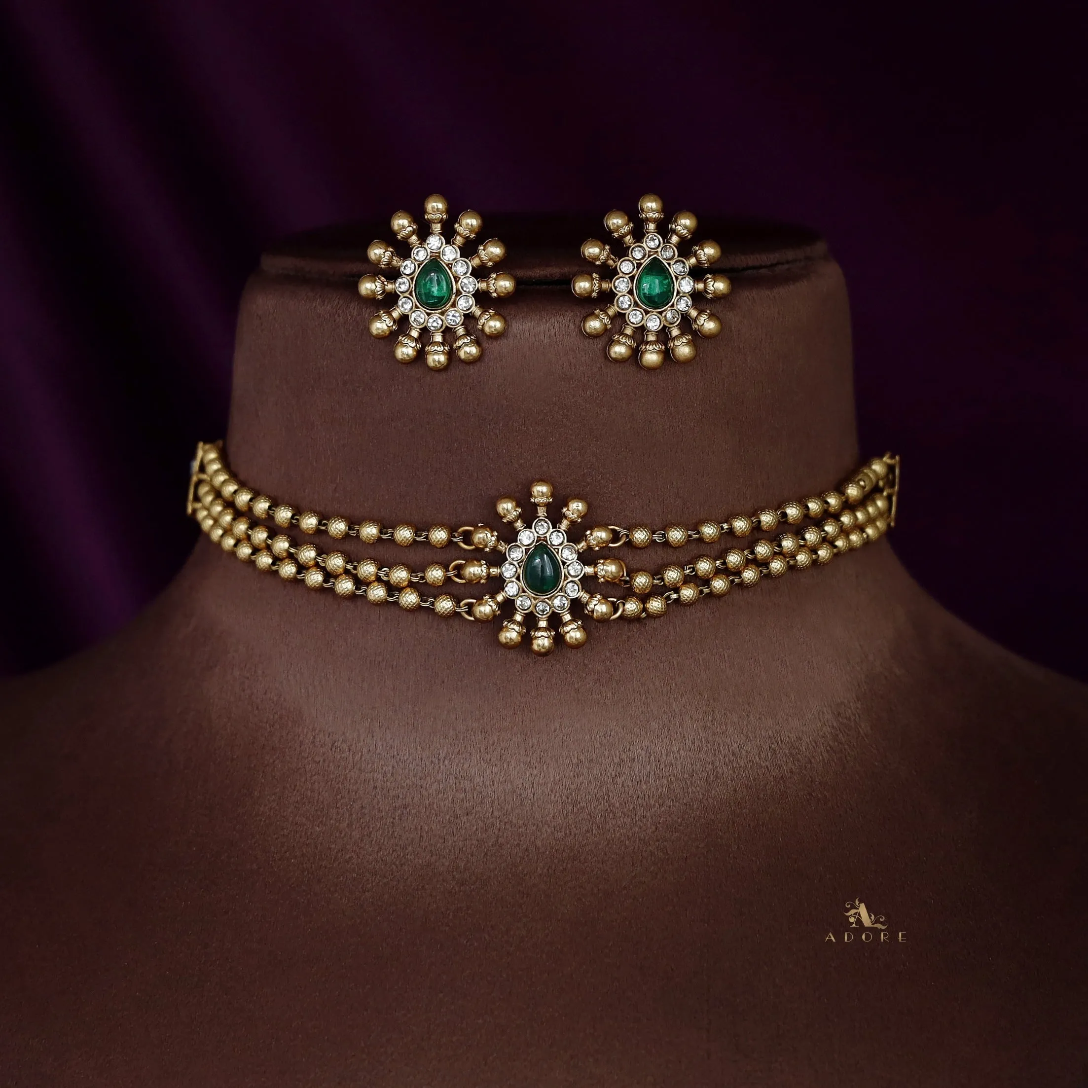 Charuvarsh 3 Layer Golden Ball Choker With Earring