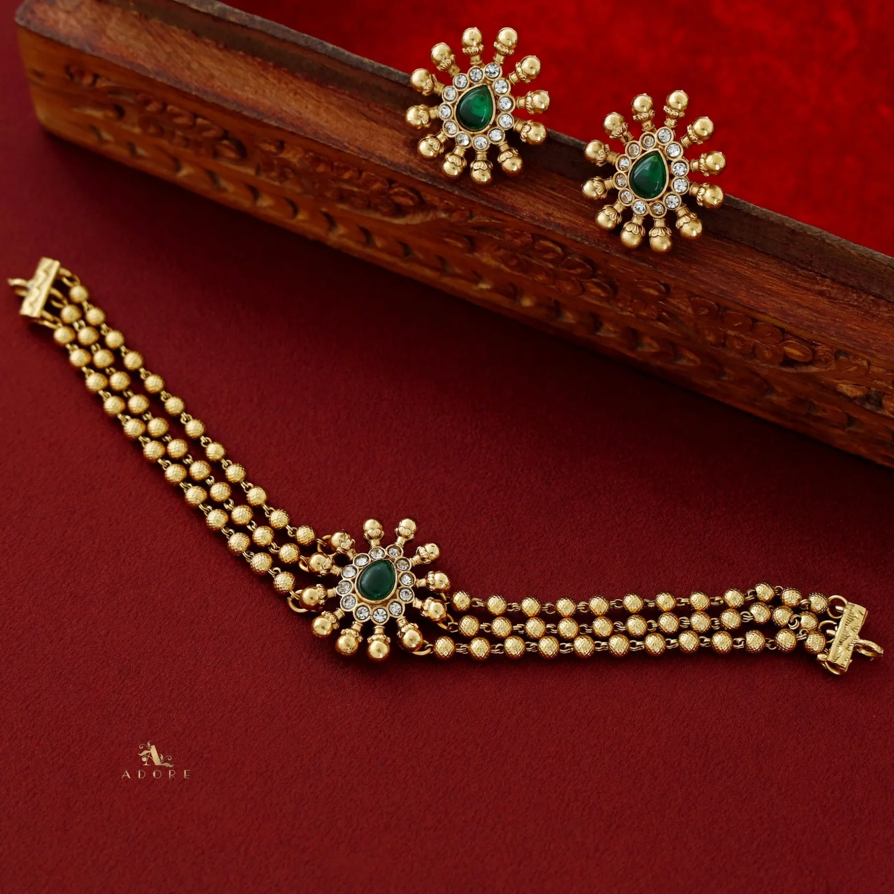 Charuvarsh 3 Layer Golden Ball Choker With Earring