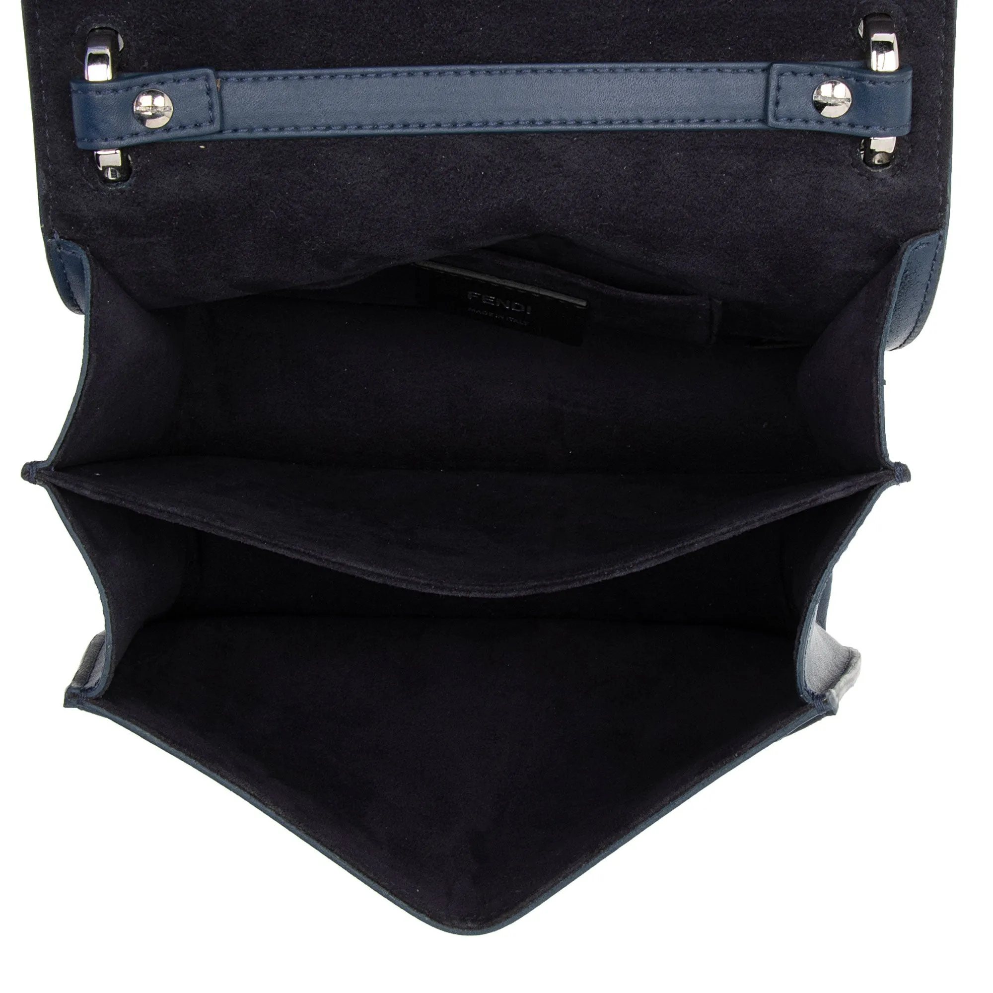 Fendi Calfskin Striped Canvas Kan I Small Shoulder Bag (SHF-yQIdt1)