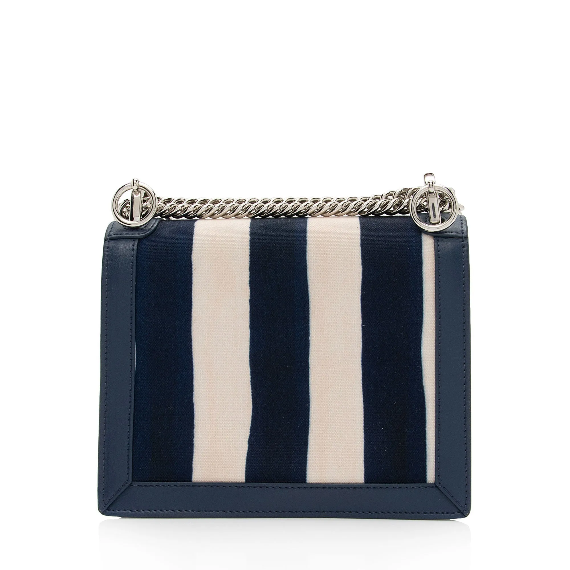 Fendi Calfskin Striped Canvas Kan I Small Shoulder Bag (SHF-yQIdt1)