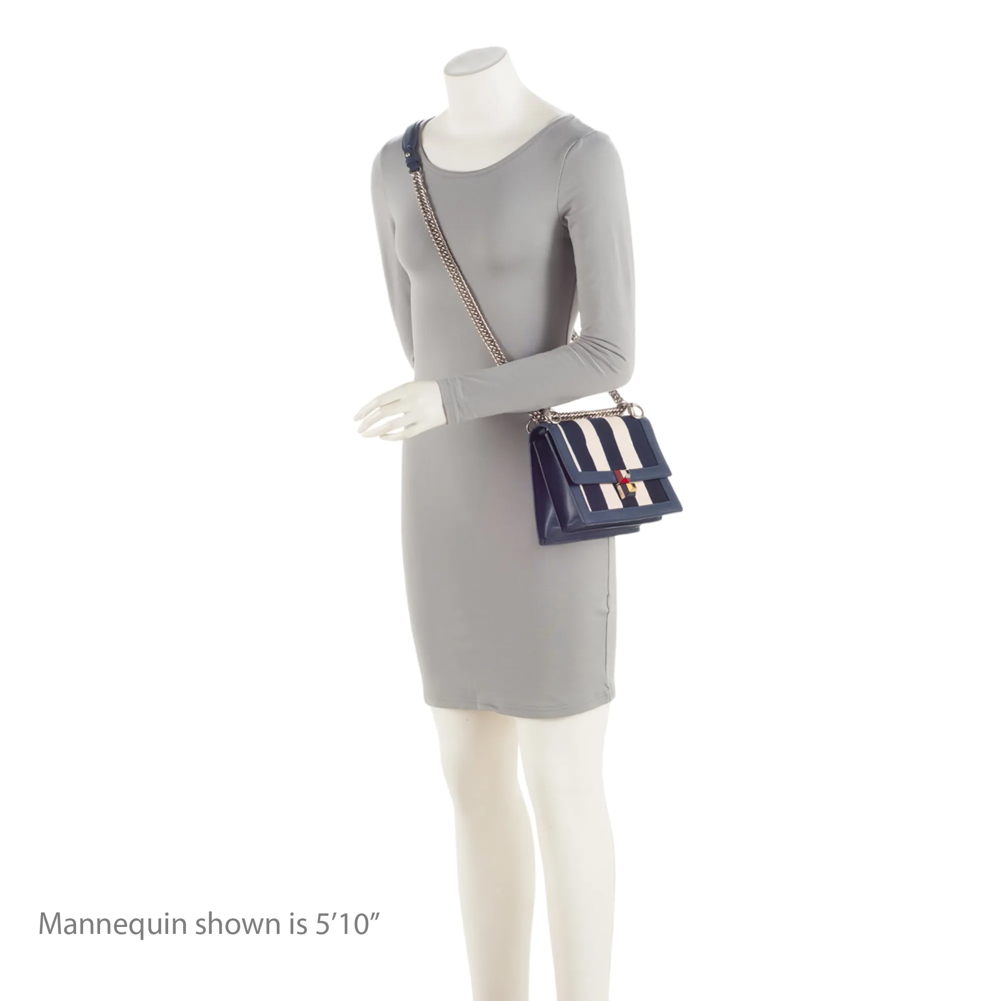 Fendi Calfskin Striped Canvas Kan I Small Shoulder Bag (SHF-yQIdt1)