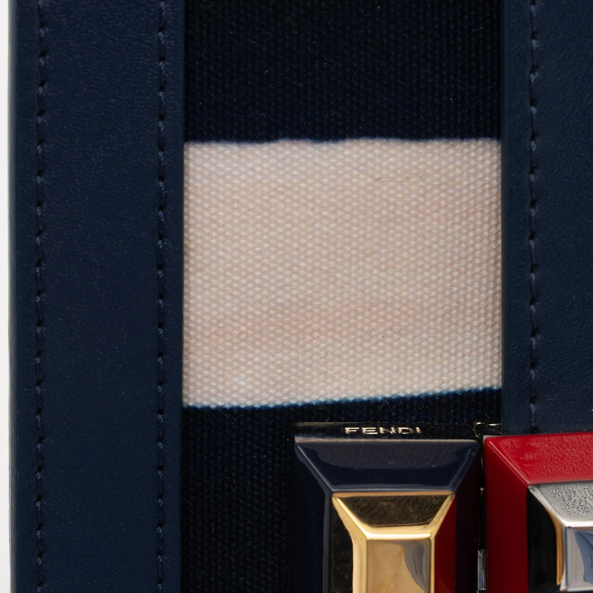 Fendi Calfskin Striped Canvas Kan I Small Shoulder Bag (SHF-yQIdt1)
