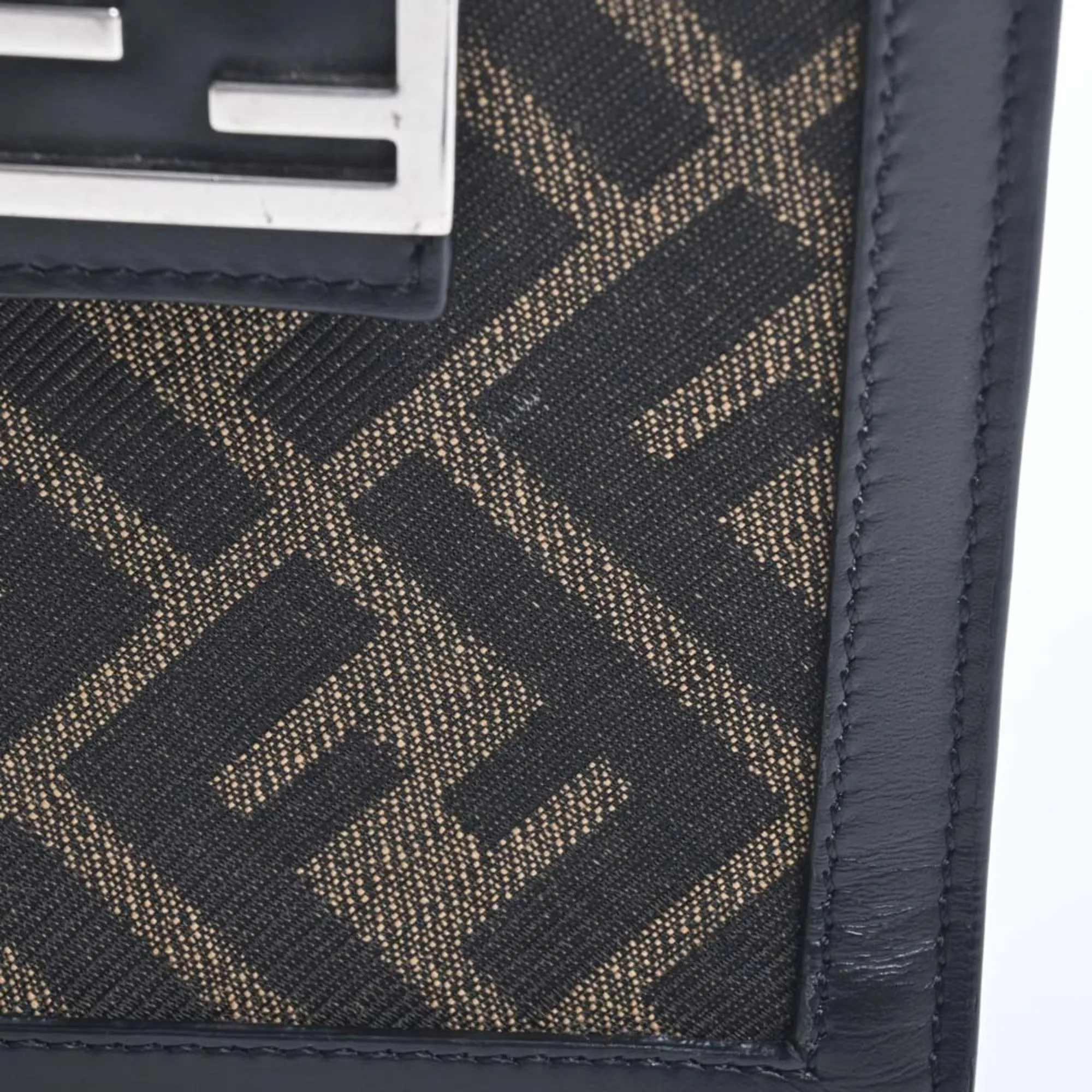 FENDI Canvas Leather FF Motif Smartphone Bag Shoulder 7AR944 Black Ladies
