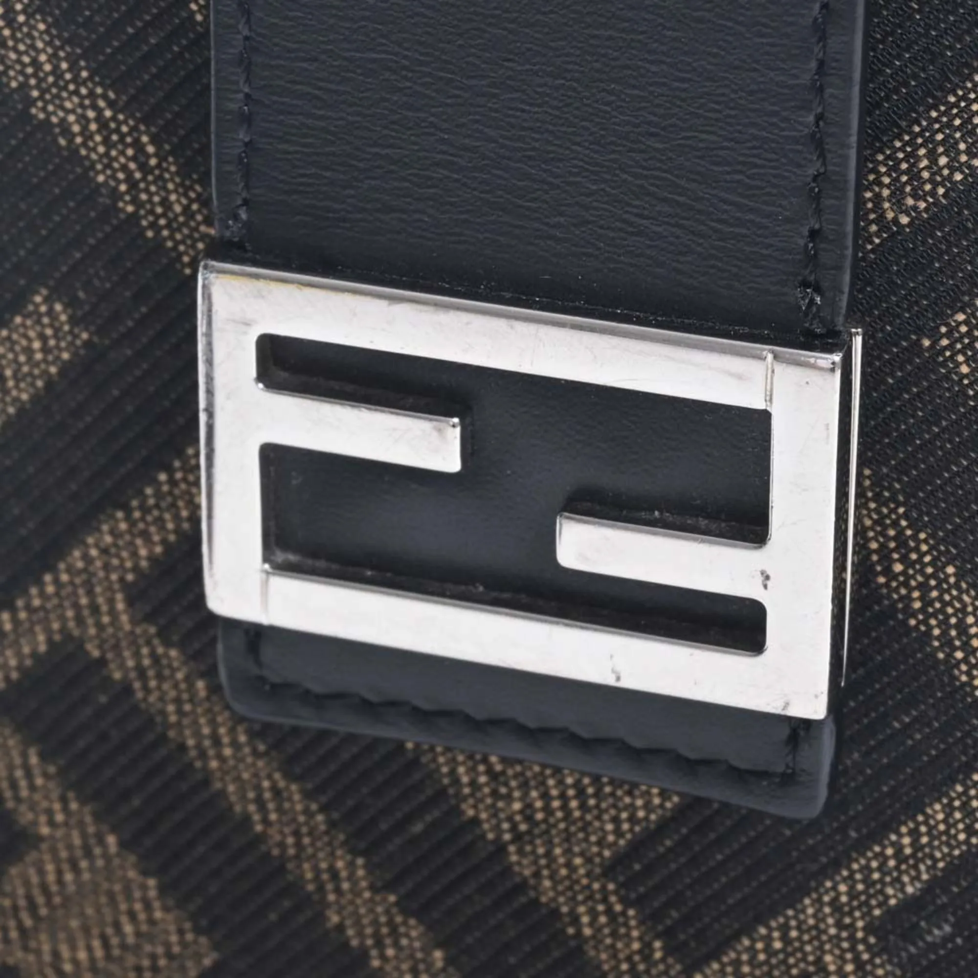 FENDI Canvas Leather FF Motif Smartphone Bag Shoulder 7AR944 Black Ladies