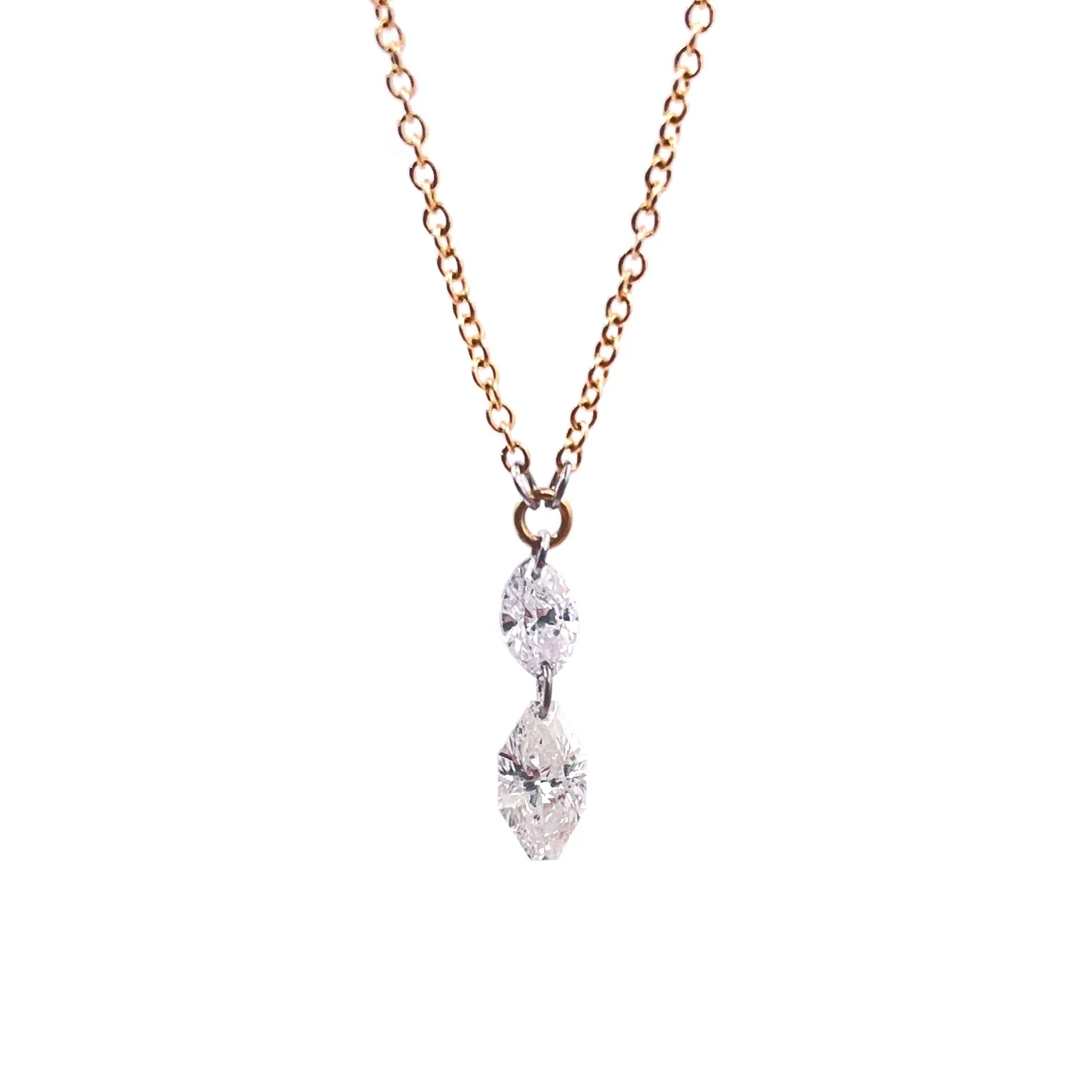 Floating Diamond Necklace, Double Marquise
