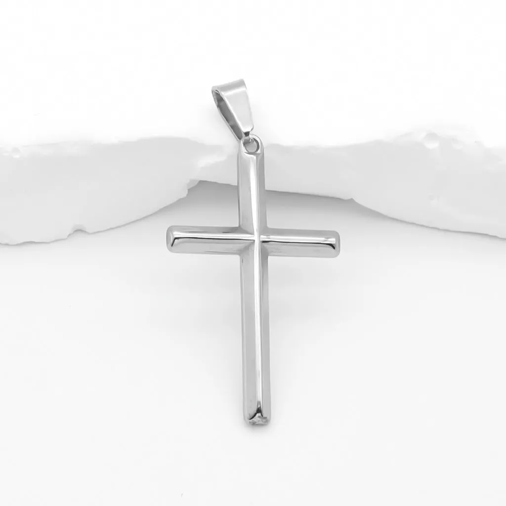 High Polished Plain Cross Pendant - Silver