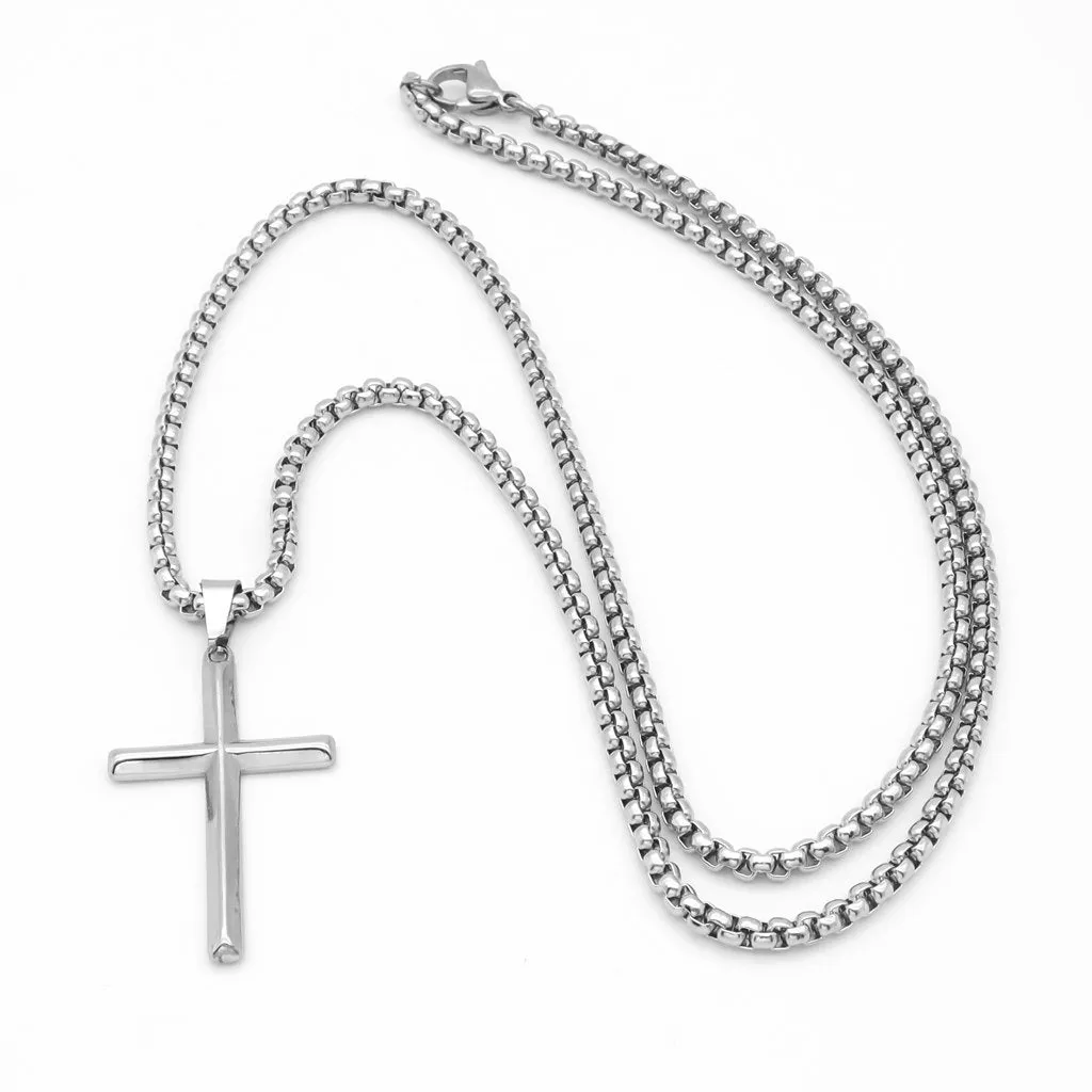 High Polished Plain Cross Pendant - Silver