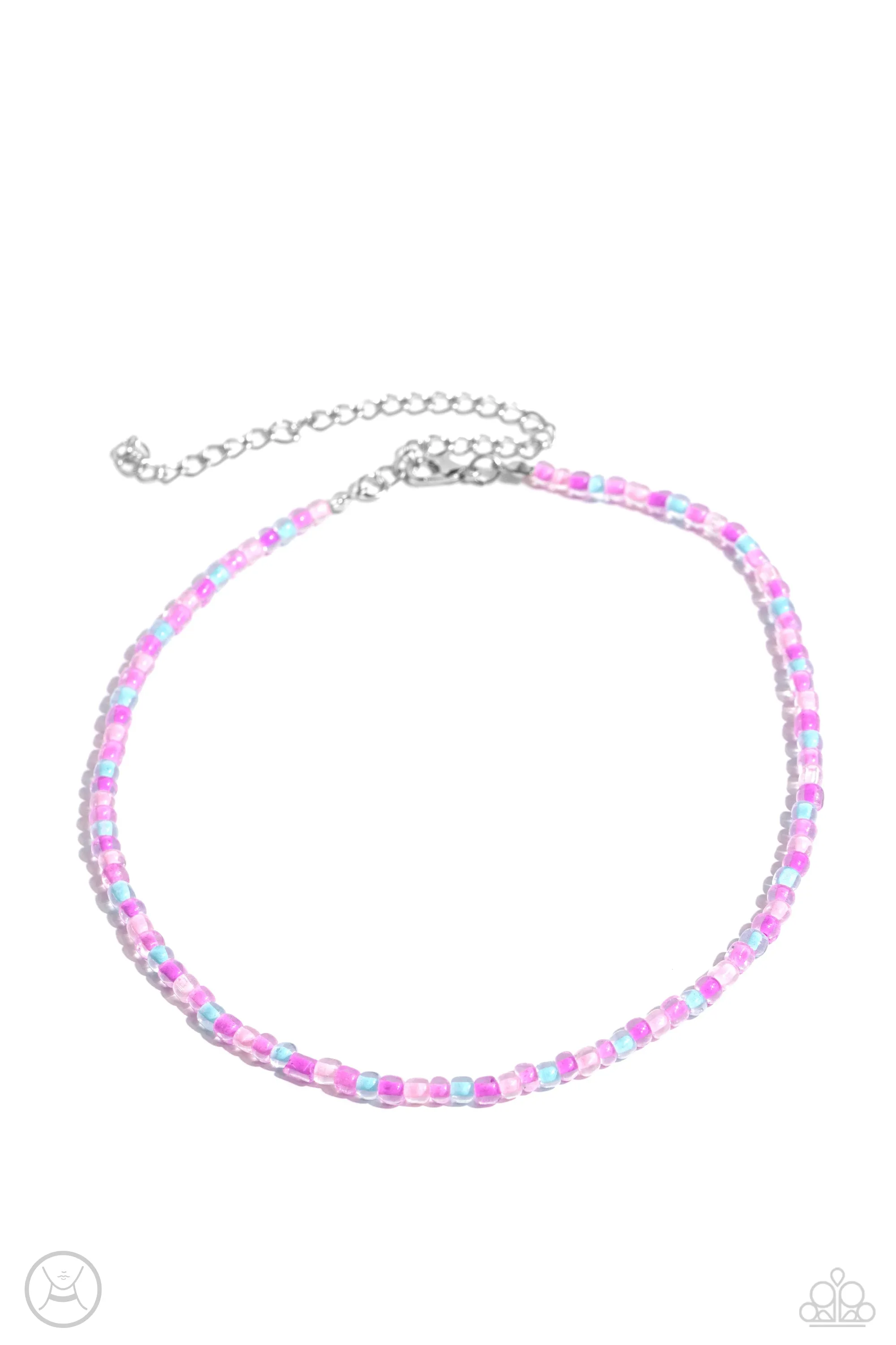 Paparazzi Colorfully GLASSY Pink Choker Necklace & Earring Set