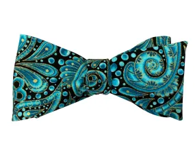 Tiffany Blue Paisley Bubbles Bow Tie